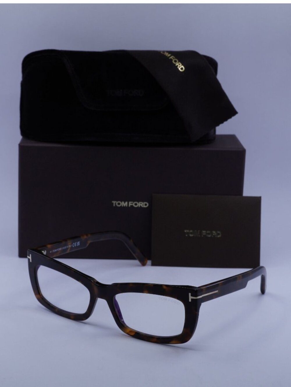 Tom Ford FT5966-B 052 Rectangle Eyeglasses 55mm - Havana / Blue Light Block